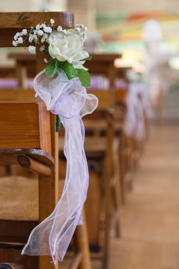 Church of the Immacualte Conception, Portswood, Southampton – pew wedding decorations