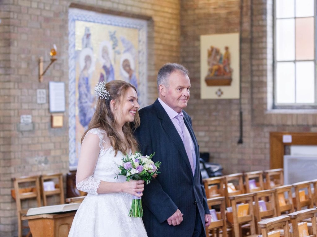 Church of the Immacualte Conception, Portswood, Southampton – bride and father walking up the aisle