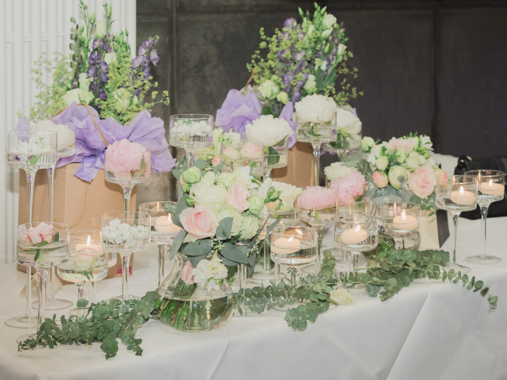 Wedding table decorationsr at the Old Thorns Hotel, Liphook