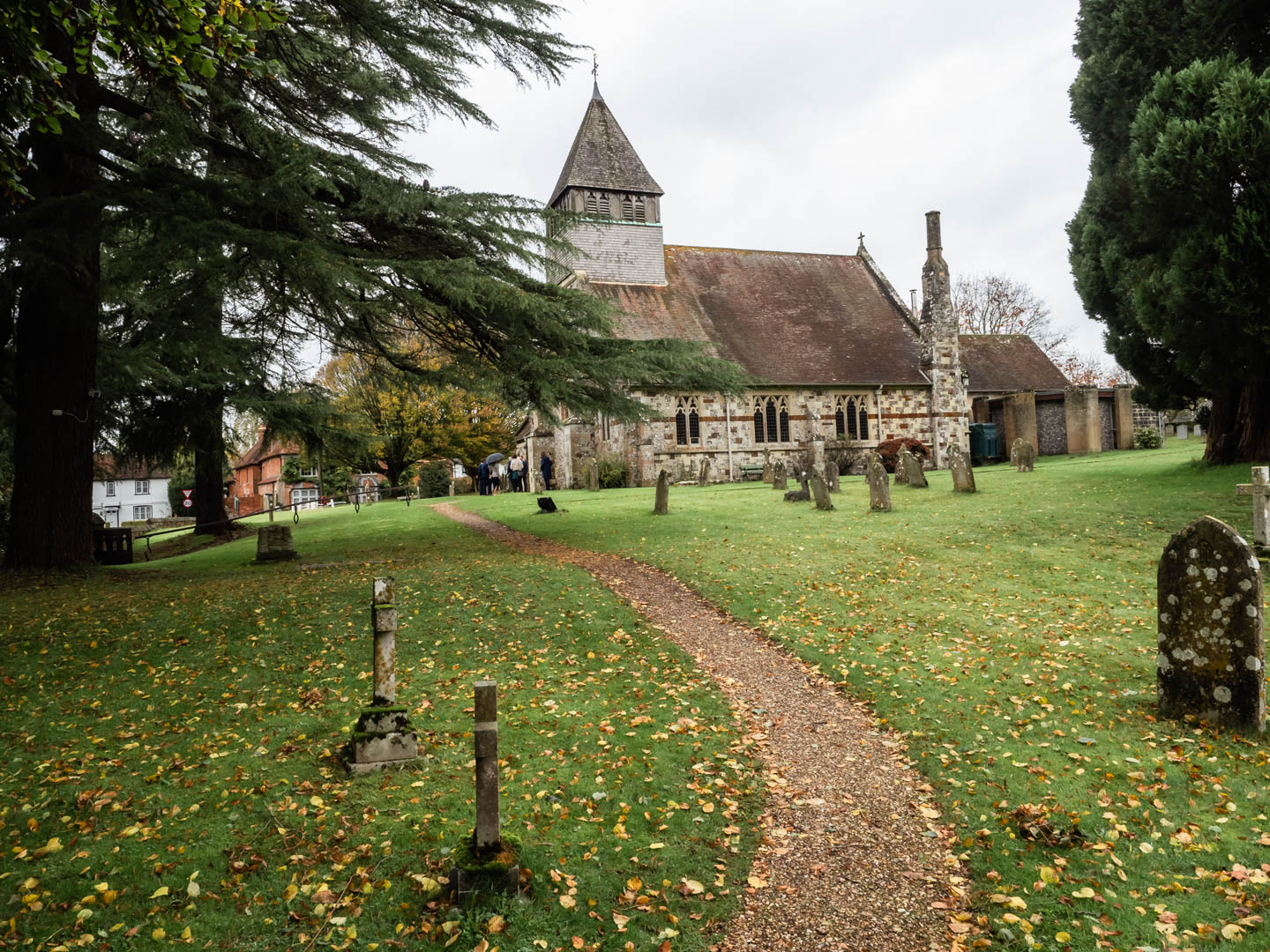 English country church and the path through its churchyard