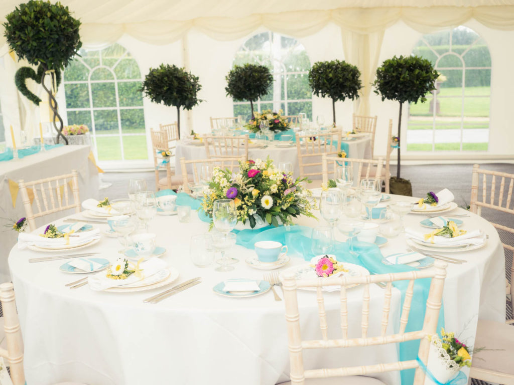 Vintage wedding styling in The Orangery Suite marquee