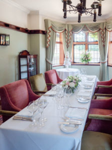 The Paris Room in The Montagu Arms, Beaulieu, set for an intimate wedding breakfast