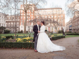Bride and groom in St. James's Square, London