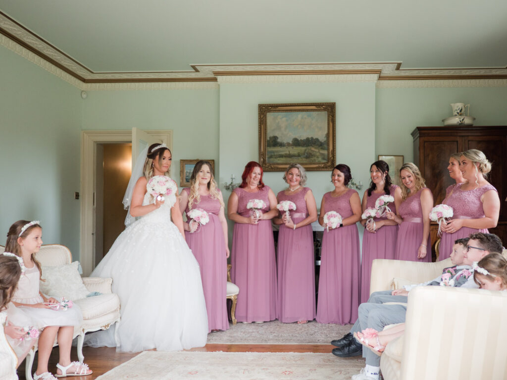 First look of bride with her bridal party