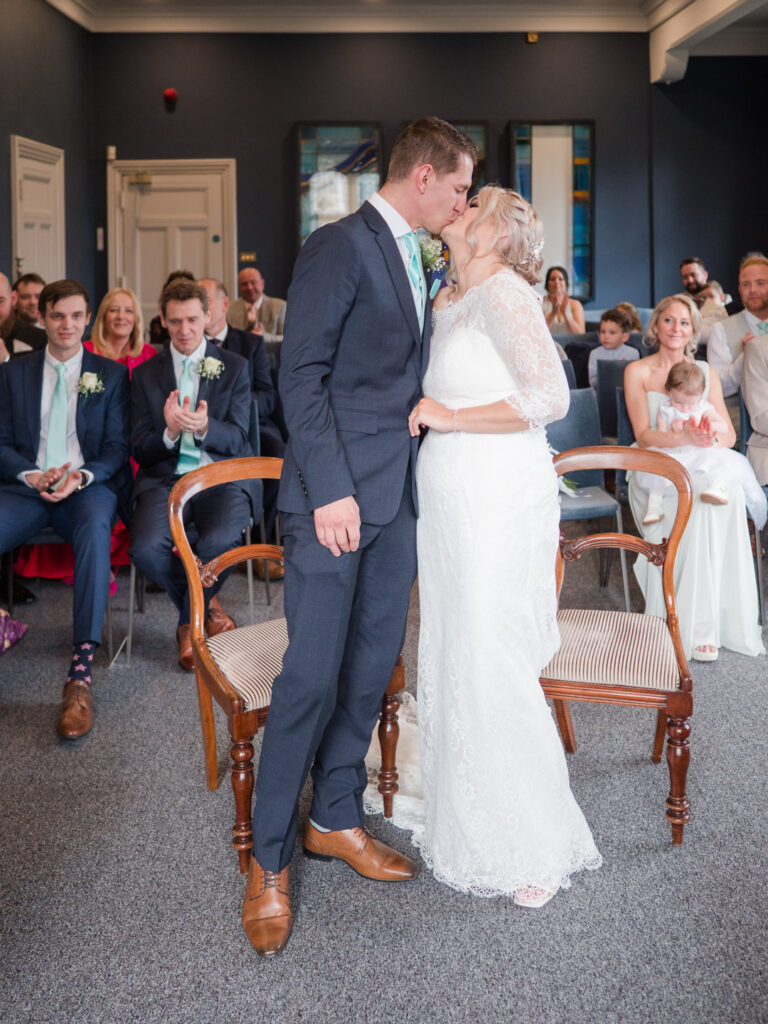 Couple exchanges their first kiss in Winchester Registry Office