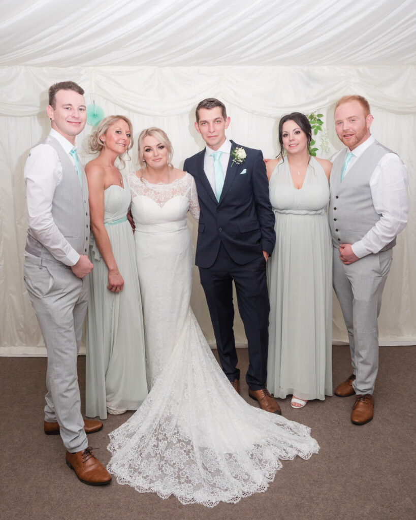 Bride, groom, bridesmaids and bridesmen
