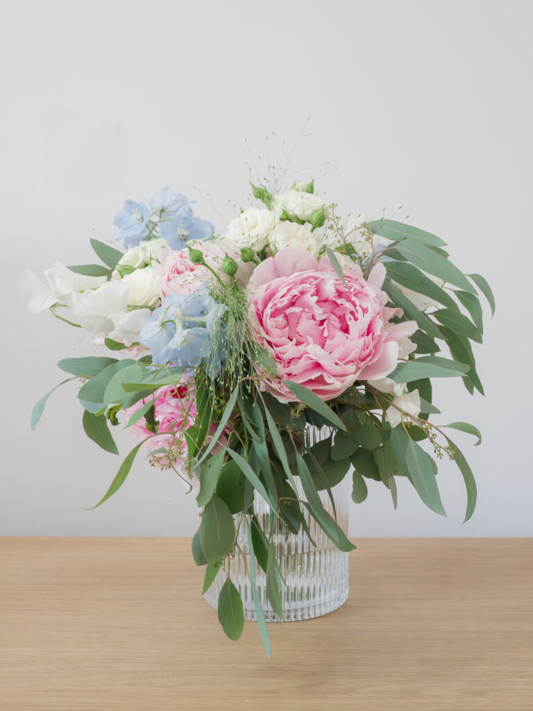 Pastel wedding bouquet in a vase