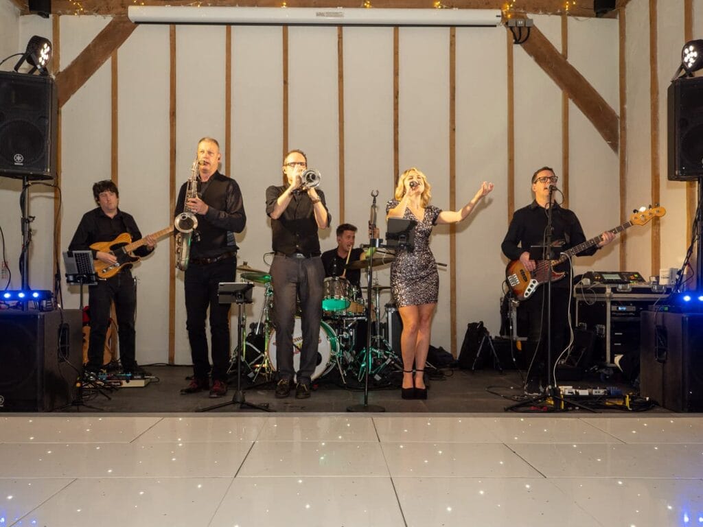 The DeLoreans wedding band playing at Kimbridge Barn