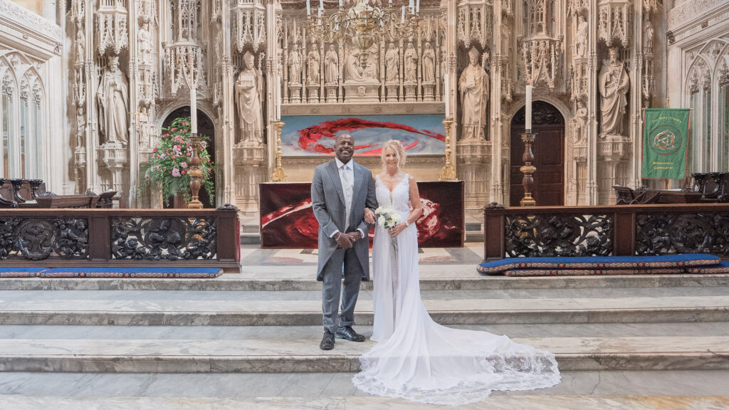 Winchester Cathedral wedding – couple at the high altar