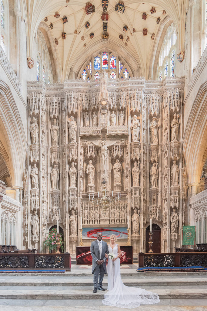 Winchester Cathedral wedding – couple at the high altar