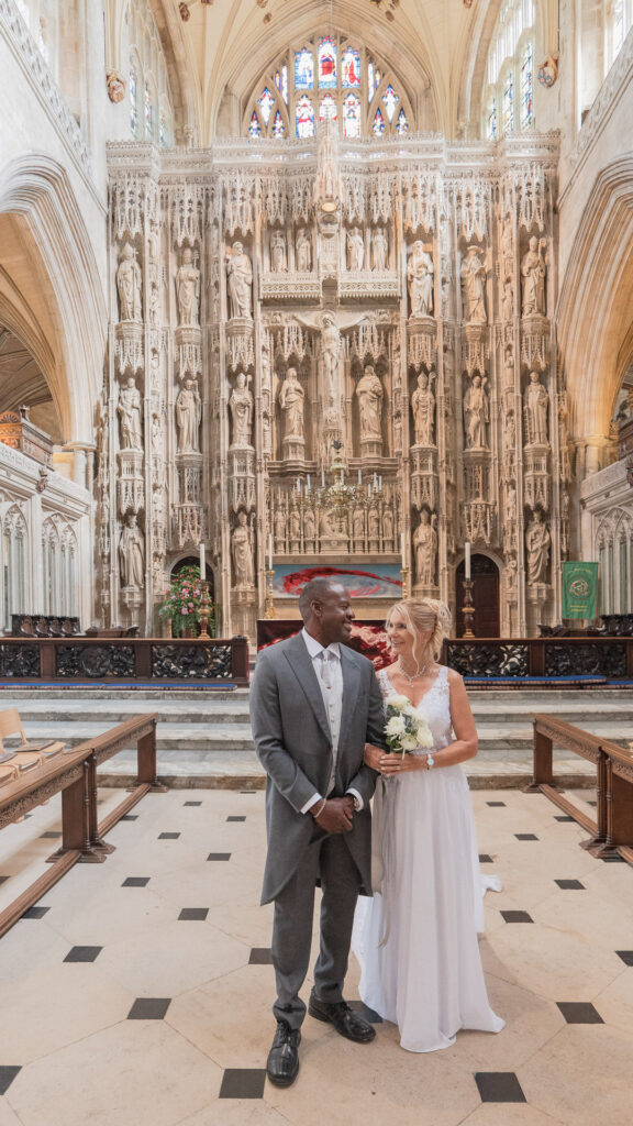 Winchester Cathedral wedding – couple at the high altar
