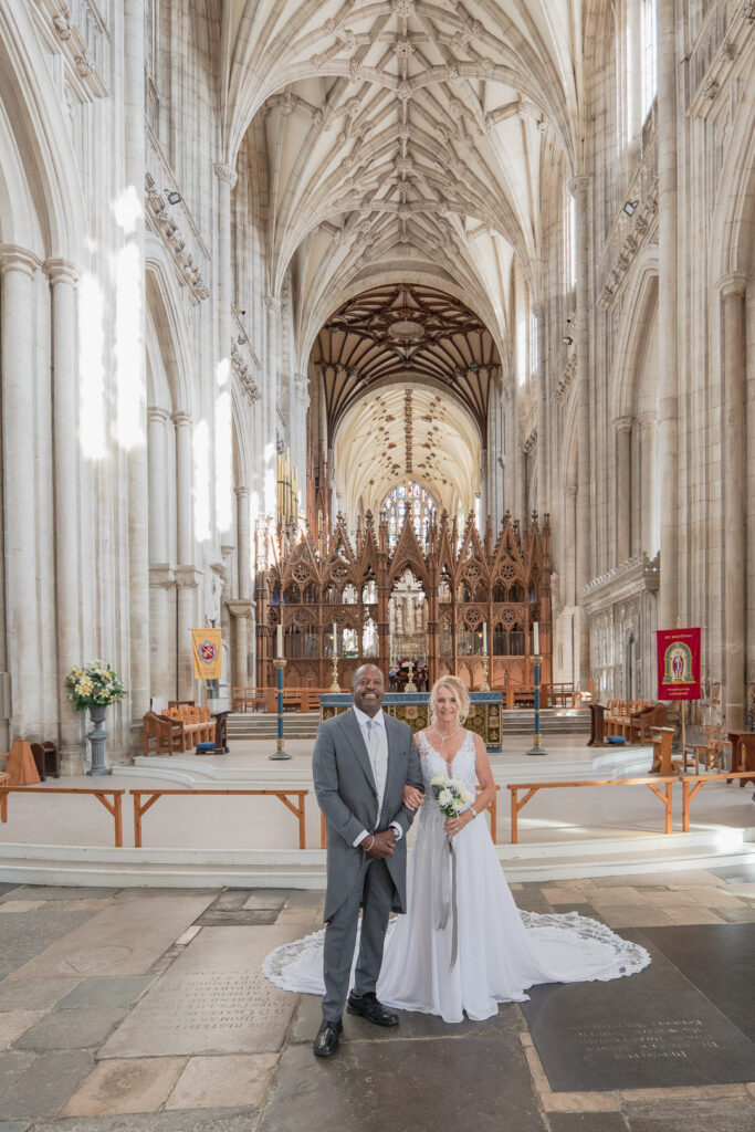 Winchester Cathedral wedding couple in the nave