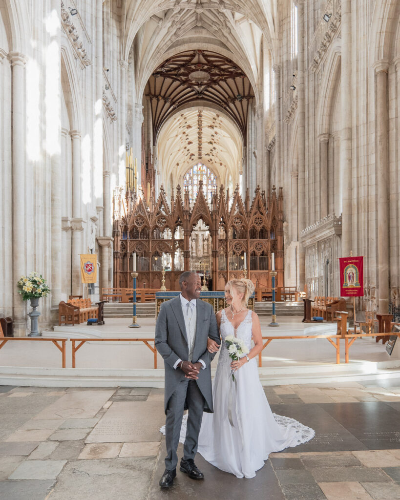Winchester Cathedral wedding couple in the nave