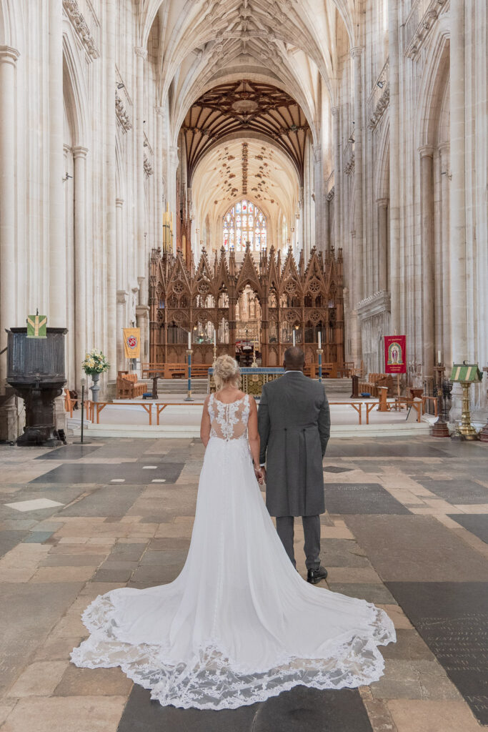 Winchester Cathedral wedding couple in the nave