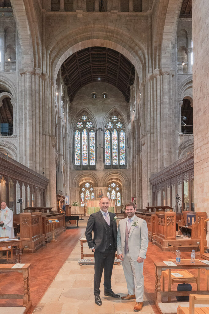 Bridegroom and best man in Romsey Abbey