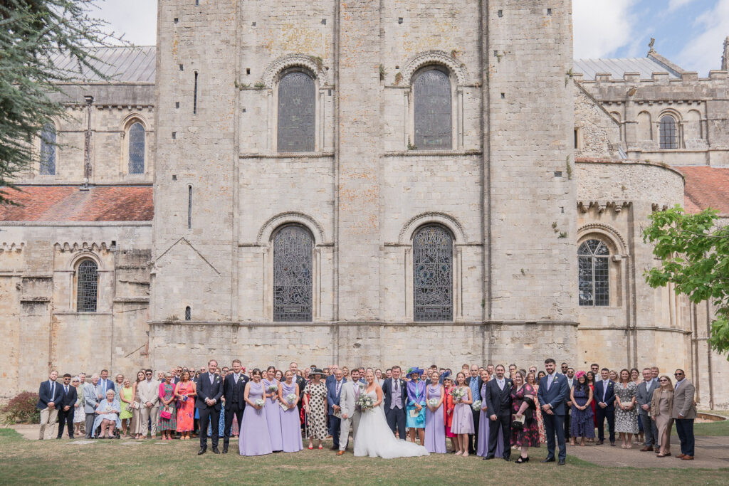 Wedding party in Romsey Abbey's South Garth